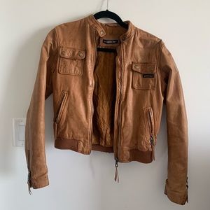 Genuine leather bomber jacket